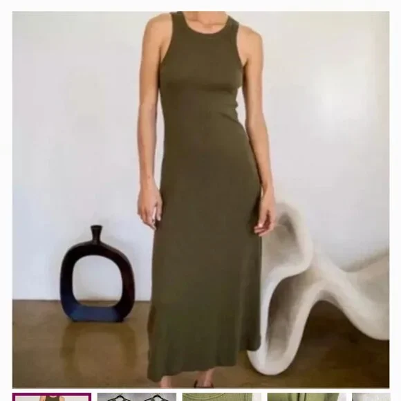 AYR The Metro Ribbed Knit Stretch Jersey Tank Midi Dress In Green Juice Size S - Picture 1 of 4